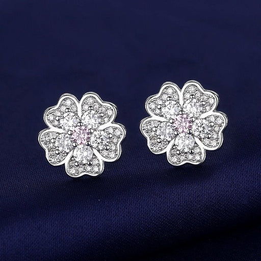 Wholesale Sterling Silver Jewelry copper Pink Flower Earrings JDC-ES-BLX043 Earrings 宝来兴 Wholesale Jewelry JoyasDeChina Joyas De China