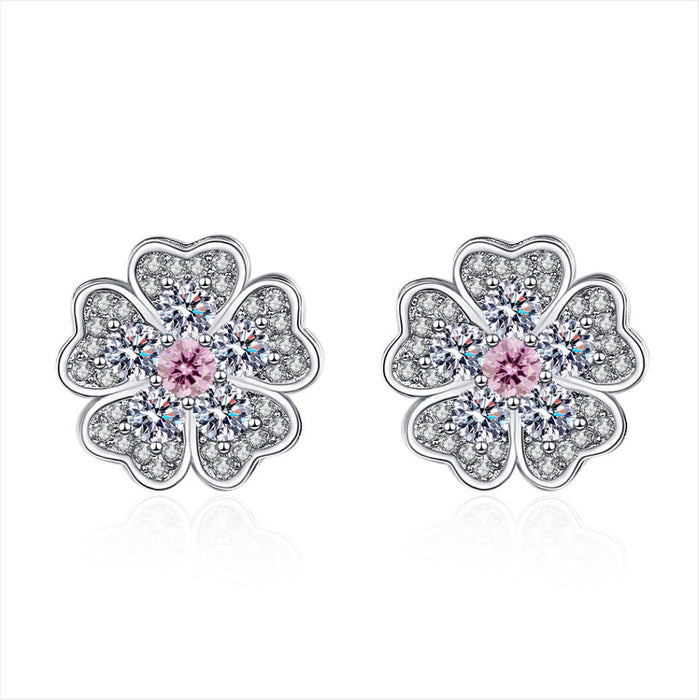 Wholesale Sterling Silver Jewelry copper Pink Flower Earrings JDC-ES-BLX043 Earrings 宝来兴 Platinum Wholesale Jewelry JoyasDeChina Joyas De China