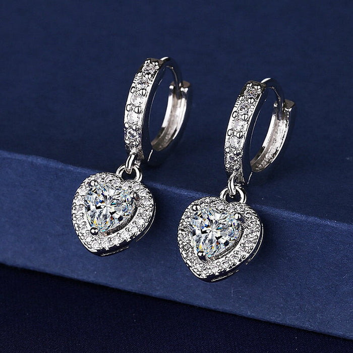Wholesale Sterling Silver Jewelry Heart Shaped Copper Zircon Earrings JDC-ES-BLX067 Earrings 宝来兴 Wholesale Jewelry JoyasDeChina Joyas De China
