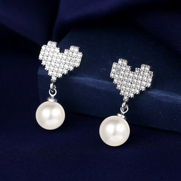 Wholesale Sterling Silver Jewelry Heart Shaped Pearl Silver Earrings JDC-ES-BLX024 Earrings 宝来兴 Wholesale Jewelry JoyasDeChina Joyas De China