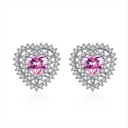 Wholesale Sterling Silver Jewelry pink peach heart silver earrings JDC-ES-BLX021 Earrings 宝来兴 Wholesale Jewelry JoyasDeChina Joyas De China