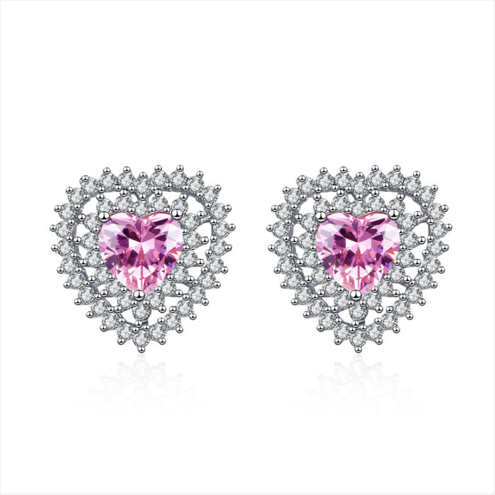 Wholesale Sterling Silver Jewelry pink peach heart silver earrings JDC-ES-BLX021 Earrings 宝来兴 pink Wholesale Jewelry JoyasDeChina Joyas De China