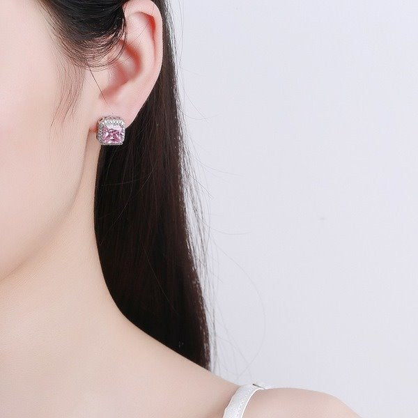 Wholesale Sterling Silver Jewelry pink zircon silver earrings JDC-ES-BLX018 Earrings 宝来兴 Wholesale Jewelry JoyasDeChina Joyas De China