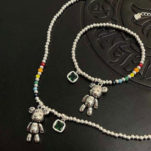 Wholesale Sterling Silver Jewelry s925 rainbow round beads bear necklace JDC-NE-JianM014 Necklaces 简漫 Wholesale Jewelry JoyasDeChina Joyas De China