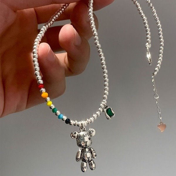 Wholesale Sterling Silver Jewelry s925 rainbow round beads bear necklace JDC-NE-JianM014 Necklaces 简漫 Wholesale Jewelry JoyasDeChina Joyas De China