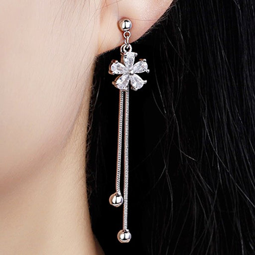 Wholesale Sterling Silver Jewelry s925 Silver Needle Zircon Flower Tassel Earrings JDC-ES-QLX018 Earrings 巧兰轩 Wholesale Jewelry JoyasDeChina Joyas De China