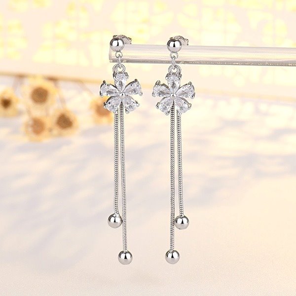 Wholesale Sterling Silver Jewelry s925 Silver Needle Zircon Flower Tassel Earrings JDC-ES-QLX018 Earrings 巧兰轩 Wholesale Jewelry JoyasDeChina Joyas De China