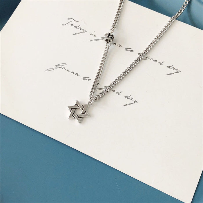 Wholesale Sterling Silver Jewelry Six Pointed Star Necklace JDC-NE-JianM018 Necklaces 简漫 D389 925 silver Wholesale Jewelry JoyasDeChina Joyas De China