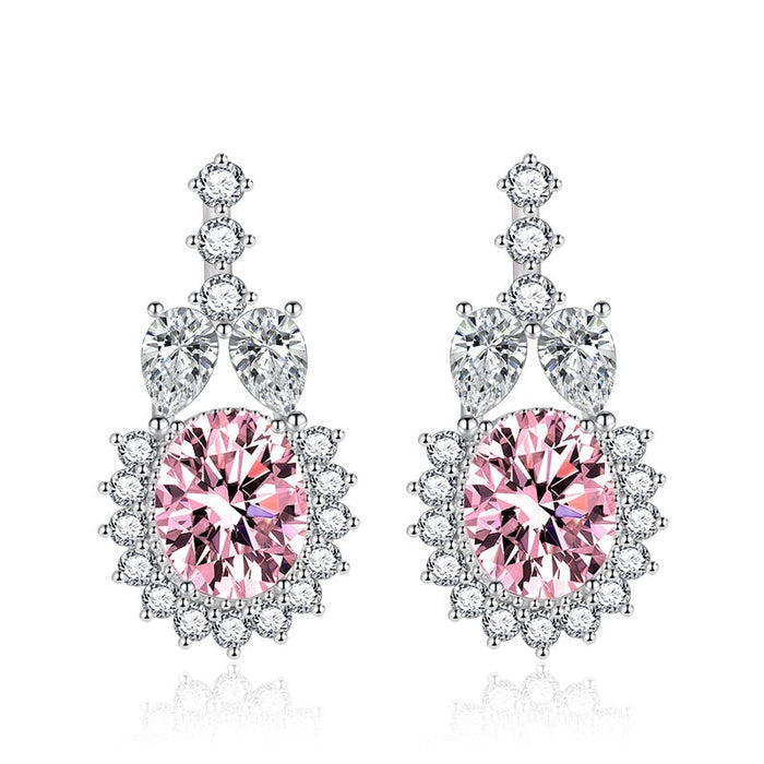 Wholesale studded with zirconium oval tasseled silver earrings JDC-ES-BZ005 Earrings 标志 Powder Wholesale Jewelry JoyasDeChina Joyas De China