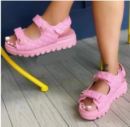 Wholesale Summer Plus Size Platform Faux PU Sandals Slippers JDC-SP-Hongw002 Sandal 鸿玮 pink 35 Wholesale Jewelry JoyasDeChina Joyas De China