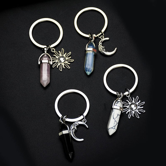 Wholesale Sun Moon Natural Stone Hexagon Pillar Crystal Couple Alloy Keychain JDC-KC-SiShuo001 Keychains 思硕 Wholesale Jewelry JoyasDeChina Joyas De China