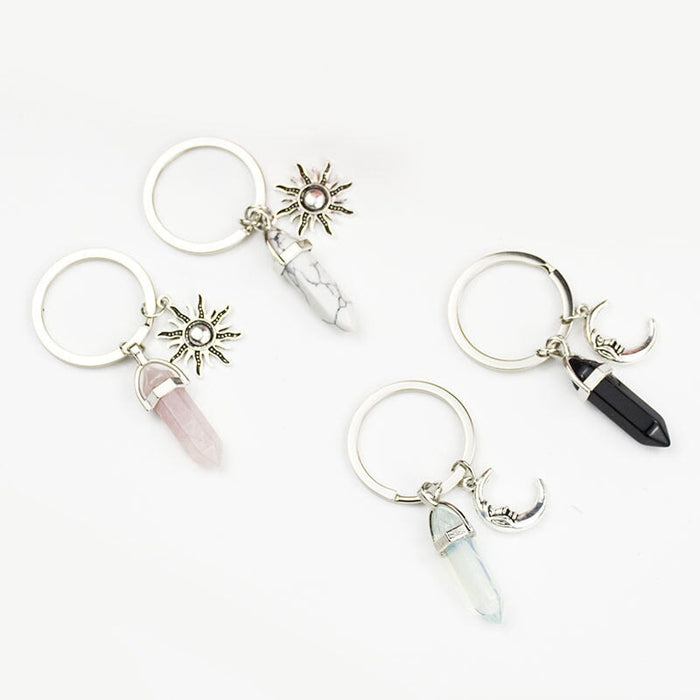 Wholesale Sun Moon Natural Stone Hexagon Pillar Crystal Couple Alloy Keychain JDC-KC-SiShuo001 Keychains 思硕 Wholesale Jewelry JoyasDeChina Joyas De China
