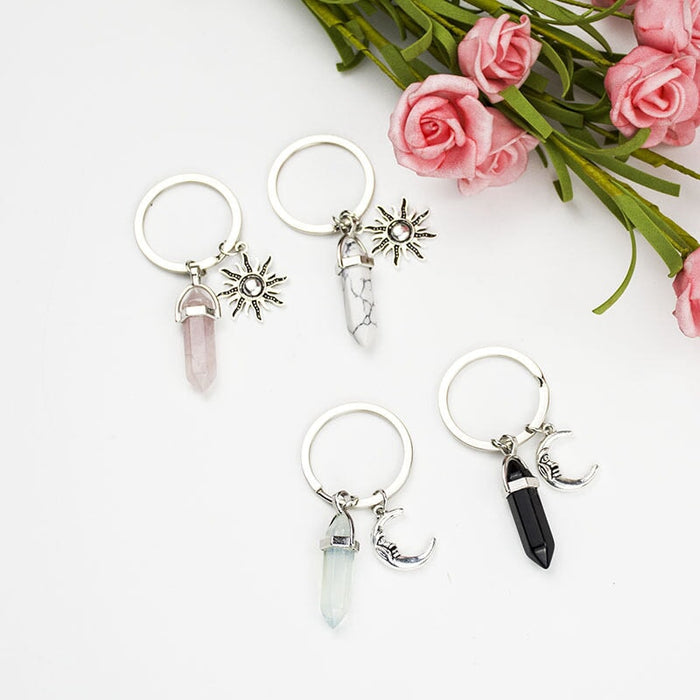 Wholesale Sun Moon Natural Stone Hexagon Pillar Crystal Couple Alloy Keychain JDC-KC-SiShuo001 Keychains 思硕 Wholesale Jewelry JoyasDeChina Joyas De China