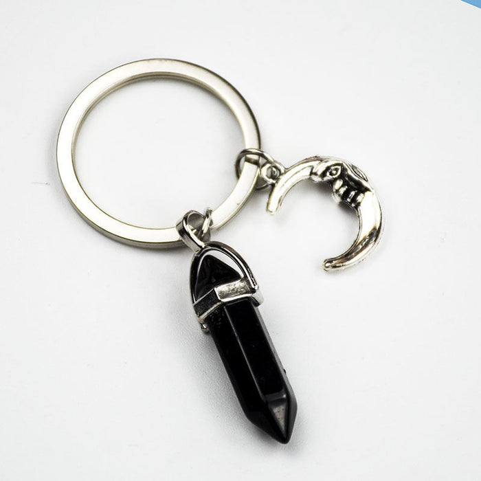 Wholesale Sun Moon Natural Stone Hexagon Pillar Crystal Couple Alloy Keychain JDC-KC-SiShuo001 Keychains 思硕 black moon Wholesale Jewelry JoyasDeChina Joyas De China