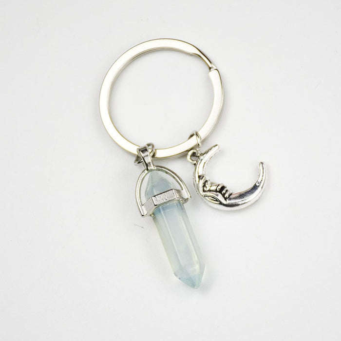 Wholesale Sun Moon Natural Stone Hexagon Pillar Crystal Couple Alloy Keychain JDC-KC-SiShuo001 Keychains 思硕 Blue Moon Wholesale Jewelry JoyasDeChina Joyas De China