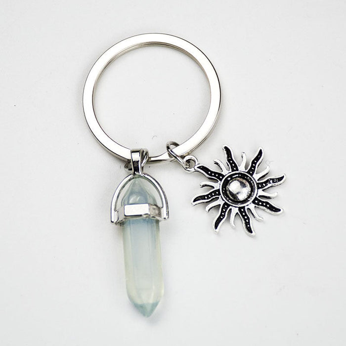 Wholesale Sun Moon Natural Stone Hexagon Pillar Crystal Couple Alloy Keychain JDC-KC-SiShuo001 Keychains 思硕 Blue sun Wholesale Jewelry JoyasDeChina Joyas De China