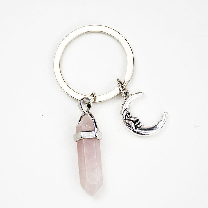 Wholesale Sun Moon Natural Stone Hexagon Pillar Crystal Couple Alloy Keychain JDC-KC-SiShuo001 Keychains 思硕 Pink moon Wholesale Jewelry JoyasDeChina Joyas De China