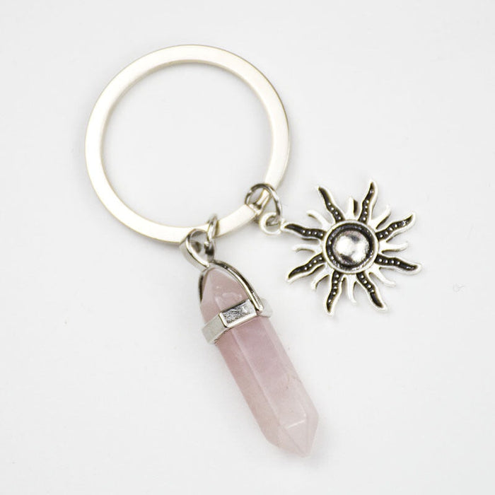 Wholesale Sun Moon Natural Stone Hexagon Pillar Crystal Couple Alloy Keychain JDC-KC-SiShuo001 Keychains 思硕 pink sun Wholesale Jewelry JoyasDeChina Joyas De China