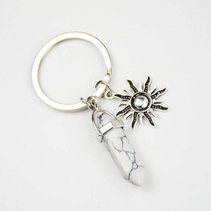 Wholesale Sun Moon Natural Stone Hexagon Pillar Crystal Couple Alloy Keychain JDC-KC-SiShuo001 Keychains 思硕 White sun Wholesale Jewelry JoyasDeChina Joyas De China