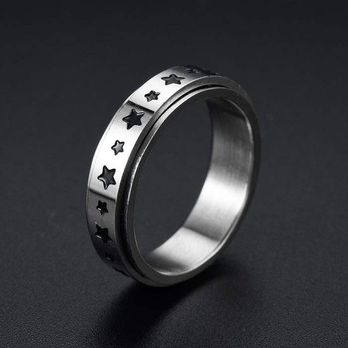 Wholesale Sun Star Moon Trick Cat rotatable stainless steel ring JDC-RS-ts095 Rings 腾穗 6MM size stars No. 6 Wholesale Jewelry JoyasDeChina Joyas De China