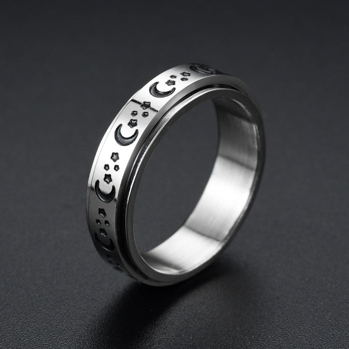 Wholesale Sun Star Moon Trick Cat rotatable stainless steel ring JDC-RS-ts095 Rings 腾穗 6MM Star Moon No. 6 Wholesale Jewelry JoyasDeChina Joyas De China