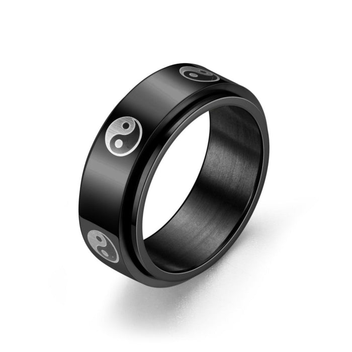 Wholesale Sun Star Moon Trick Cat rotatable stainless steel ring JDC-RS-ts095 Rings 腾穗 8MM black Taichi No. 6 Wholesale Jewelry JoyasDeChina Joyas De China