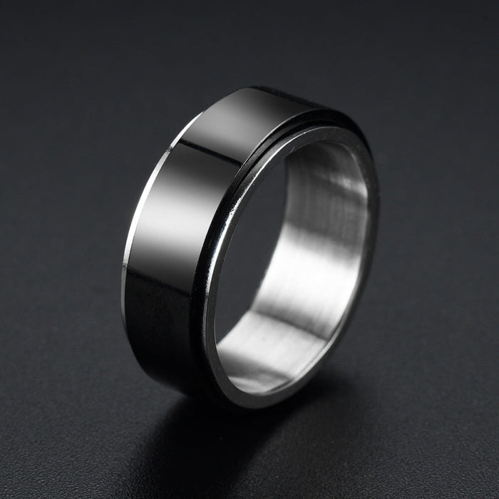 Wholesale Sun Star Moon Trick Cat rotatable stainless steel ring JDC-RS-ts095 Rings 腾穗 8mm steel embryo black face No. 6 Wholesale Jewelry JoyasDeChina Joyas De China