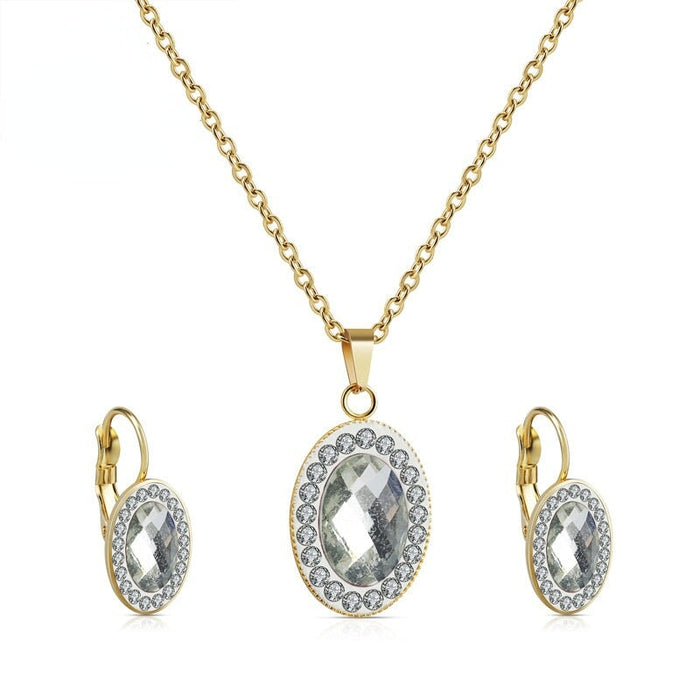 Wholesale Sunflower Artificial Stone Stainless Steel Necklace Earrings Set JDC-NE-Chengf004 Necklaces 承芬 gold Wholesale Jewelry JoyasDeChina Joyas De China