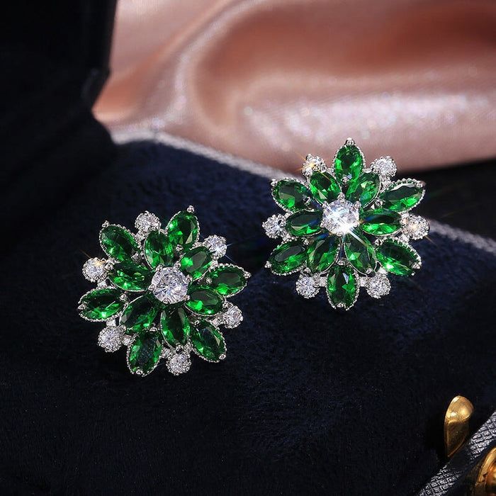 Wholesale Sunflower Double Zircon Stud Earrings JDC-ES-Caos002 Earrings 曹适 Wholesale Jewelry JoyasDeChina Joyas De China