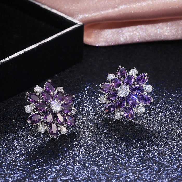 Wholesale Sunflower Double Zircon Stud Earrings JDC-ES-Caos002 Earrings 曹适 Wholesale Jewelry JoyasDeChina Joyas De China