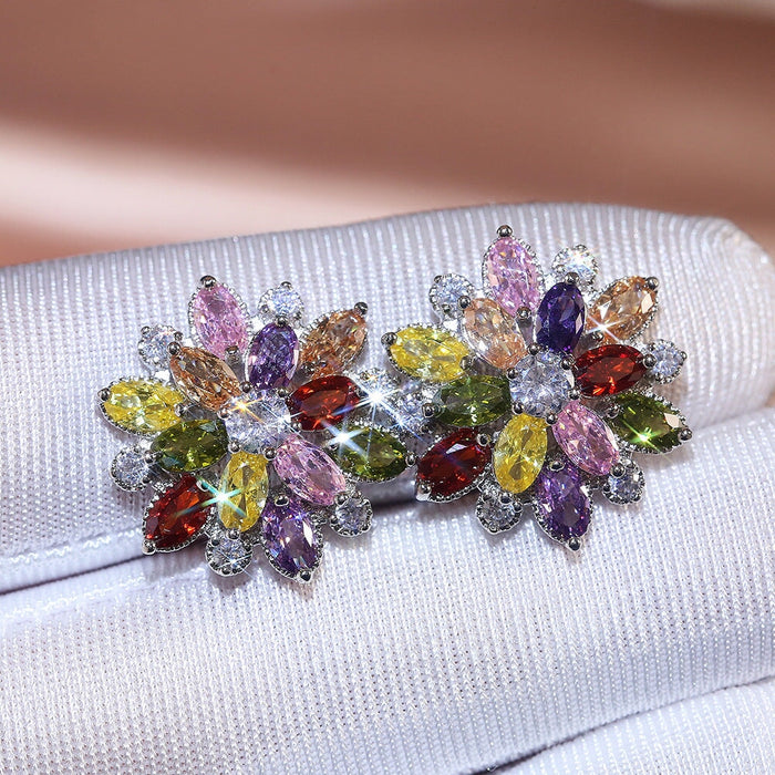 Wholesale Sunflower Double Zircon Stud Earrings JDC-ES-Caos002 Earrings 曹适 Wholesale Jewelry JoyasDeChina Joyas De China