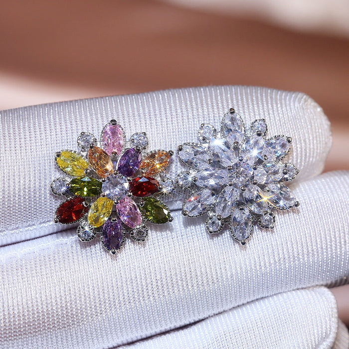Wholesale Sunflower Double Zircon Stud Earrings JDC-ES-Caos002 Earrings 曹适 Wholesale Jewelry JoyasDeChina Joyas De China