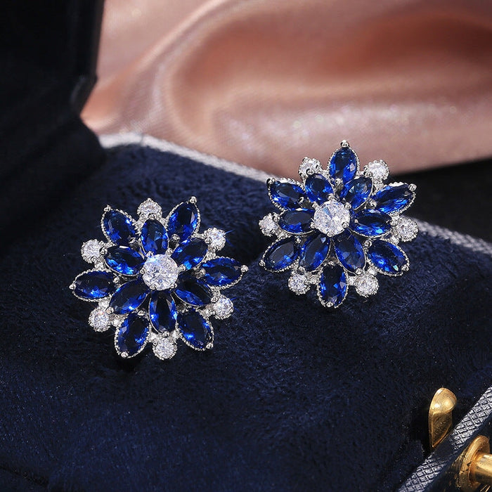 Wholesale Sunflower Double Zircon Stud Earrings JDC-ES-Caos002 Earrings 曹适 Wholesale Jewelry JoyasDeChina Joyas De China