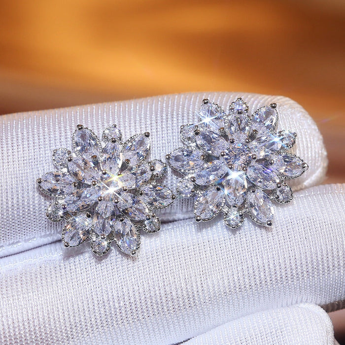 Wholesale Sunflower Double Zircon Stud Earrings JDC-ES-Caos002 Earrings 曹适 Wholesale Jewelry JoyasDeChina Joyas De China