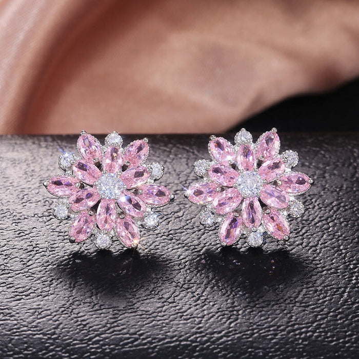 Wholesale Sunflower Double Zircon Stud Earrings JDC-ES-Caos002 Earrings 曹适 7 Wholesale Jewelry JoyasDeChina Joyas De China