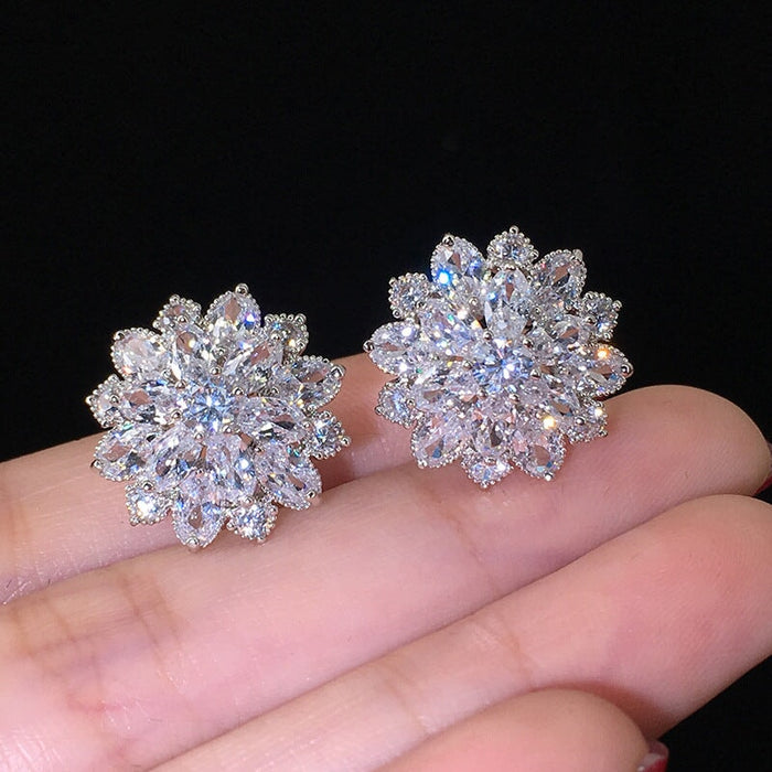 Wholesale Sunflower Double Zircon Stud Earrings JDC-ES-Caos002 Earrings 曹适 Wholesale Jewelry JoyasDeChina Joyas De China
