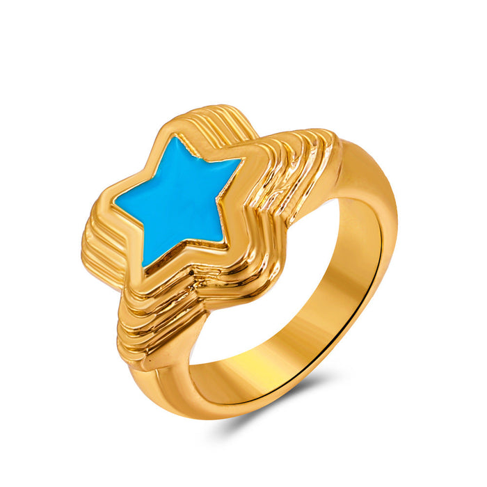 Wholesale sweet star ring JDC-RS-A412 Rings JoyasDeChina 05KC gold blue. Wholesale Jewelry JoyasDeChina Joyas De China