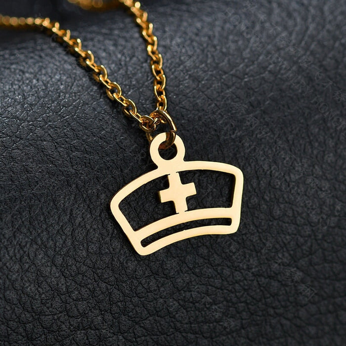 Wholesale Syringe Nurse Cap Gold Plated Doctor Stainless Steel Necklace JDC-NE-HF002 Necklaces 泓飞 Wholesale Jewelry JoyasDeChina Joyas De China