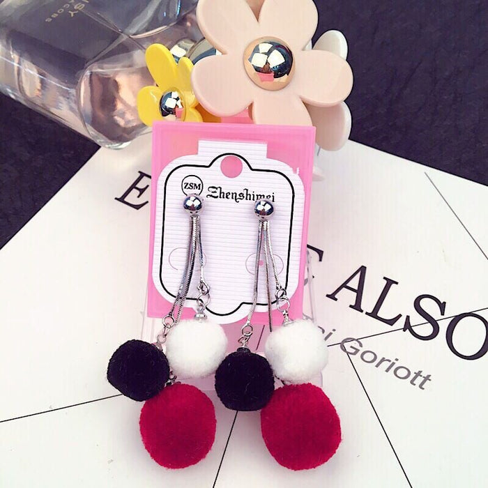 Wholesale Tassel Multicolor Hairball Earrings JDC-ES-GSMDD024 Earrings 萌豆豆 wine red Wholesale Jewelry JoyasDeChina Joyas De China