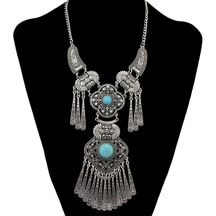 Wholesale Tassel Turquoise Alloy Necklace Sweater Chain JDC-NE-Yunl031 Necklaces 云罗 blue Wholesale Jewelry JoyasDeChina Joyas De China