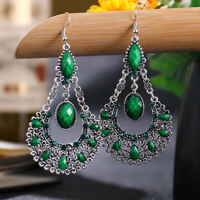 Wholesale Teardrop Scalloped Rhinestone Alloy Metal Earrings JDC-ES-Daiq018 Earrings 黛茜 DC1699-4 green Wholesale Jewelry JoyasDeChina Joyas De China