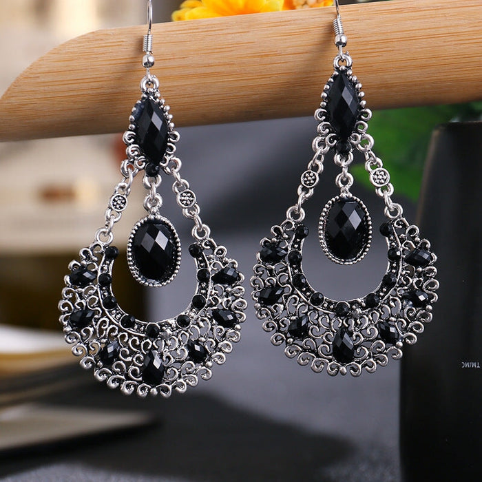 Wholesale Teardrop Scalloped Rhinestone Alloy Metal Earrings JDC-ES-Daiq018 Earrings 黛茜 Dc1699-5 black Wholesale Jewelry JoyasDeChina Joyas De China