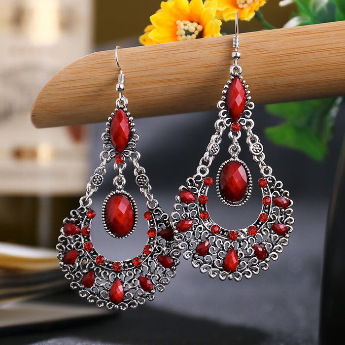 Wholesale Teardrop Scalloped Rhinestone Alloy Metal Earrings JDC-ES-Daiq018 Earrings 黛茜 DC1699-6 red Wholesale Jewelry JoyasDeChina Joyas De China