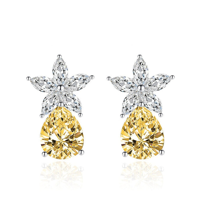 Wholesale teardrop shaped flower plated silver stud earrings JDC-ES-BZ012 Earrings 标志 Wholesale Jewelry JoyasDeChina Joyas De China