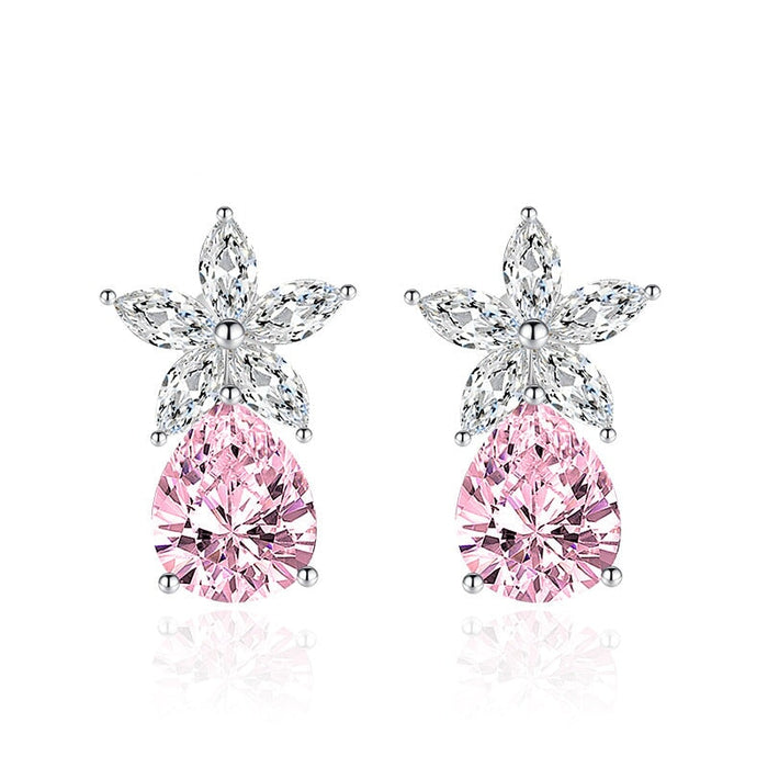 Wholesale teardrop shaped flower plated silver stud earrings JDC-ES-BZ012 Earrings 标志 Wholesale Jewelry JoyasDeChina Joyas De China