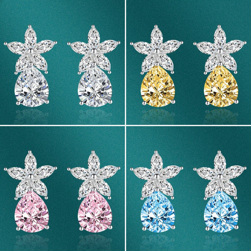 Wholesale teardrop shaped flower plated silver stud earrings JDC-ES-BZ012 Earrings 标志 Wholesale Jewelry JoyasDeChina Joyas De China