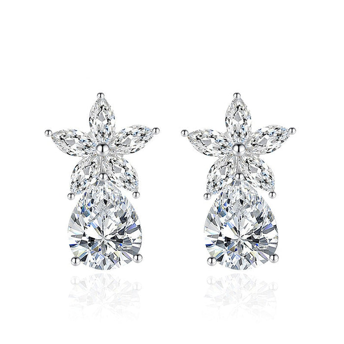 Wholesale teardrop shaped flower plated silver stud earrings JDC-ES-BZ012 Earrings 标志 White Wholesale Jewelry JoyasDeChina Joyas De China
