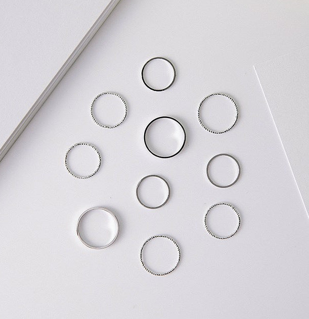 Wholesale ten piece set metal Rings JDC-RS-SF009 Rings 少峰 Silver 10-piece set Wholesale Jewelry JoyasDeChina Joyas De China