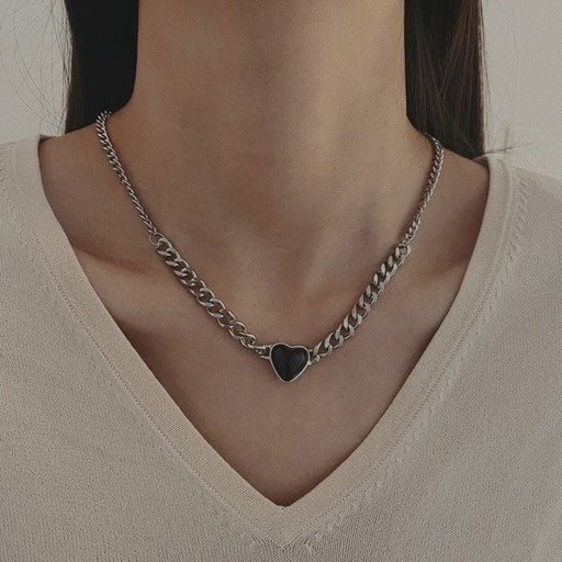 Wholesale thick chain alloy black peach heart Necklaces JDC-NE-F596 Necklaces 澈眳奾 Wholesale Jewelry JoyasDeChina Joyas De China