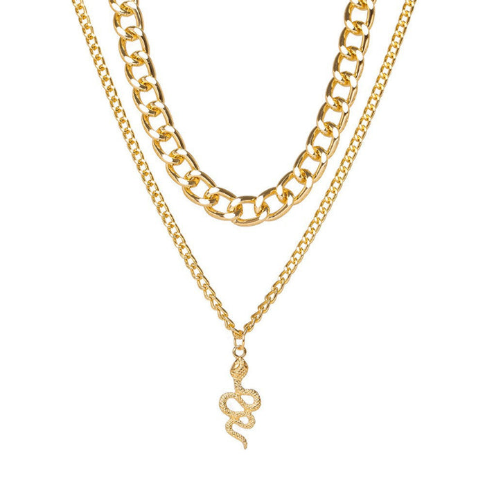 Wholesale thick chain double layer snake shaped pendant alloy necklaces JDC-NE-XC230 Necklaces 夏晨 gold Wholesale Jewelry JoyasDeChina Joyas De China
